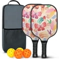 thumbnail image 1 of Pickleball Paddles Set Of 2, Fiberglass Surface, Butterfly, Spring Print, 4 Balls & Bag, 1 of 5