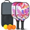 thumbnail image 1 of Pickleball Paddles Set Of 2, Fiberglass Surface, Butterfly, Spring Print, 4 Balls & Bag, 1 of 5