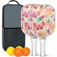 thumbnail image 1 of Pickleball Paddles Set Of 2, Fiberglass Surface, Butterfly, Spring Print, 4 Balls & Bag, 1 of 4
