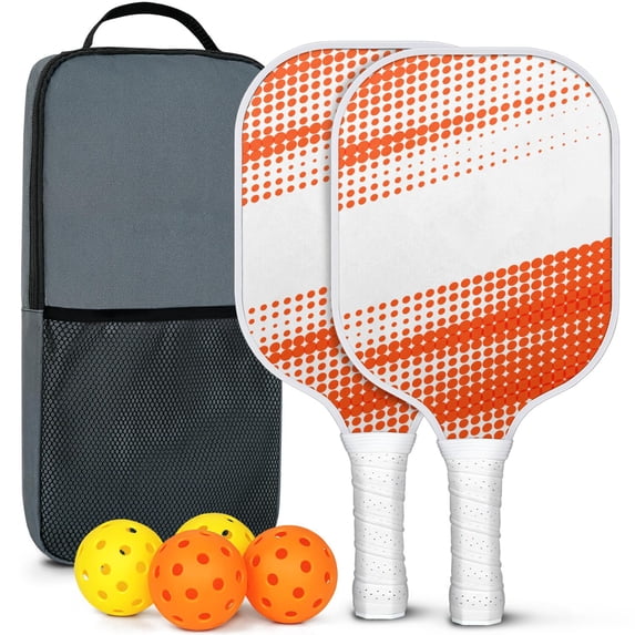 Pickleball Paddles Set Of 2, Fiberglass Surface, Colorful Geometry Print, 4 Balls & Bag