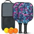 thumbnail image 1 of Pickleball Paddles Set Of 2, Fiberglass Surface, Colorful Geometry Print, 4 Balls & Bag, 1 of 5