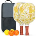 thumbnail image 1 of Pickleball Paddles Set Of 2, Fiberglass Surface, Daisy Floral Print, 4 Balls & Bag, 1 of 5