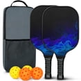 thumbnail image 1 of Pickleball Paddles Set Of 2, Fiberglass Surface, Fluid Smoke Aurora Art Style, 4 Balls & Bag, 1 of 5