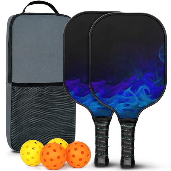 Pickleball Paddles Set Of 2, Fiberglass Surface, Fluid Smoke Aurora Art Style, 4 Balls & Bag