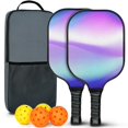 thumbnail image 1 of Pickleball Paddles Set Of 2, Fiberglass Surface, Fluid Smoke Aurora Art Style, 4 Balls & Bag, 1 of 5