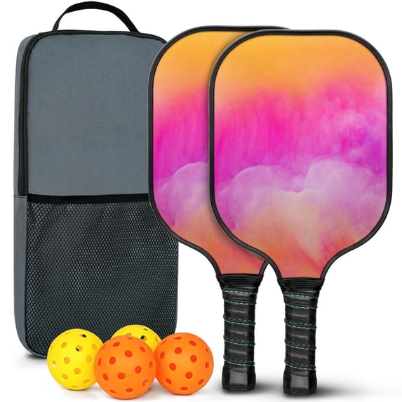 Pickleball Paddles Set Of 2, Fiberglass Surface, Fluid Smoke Aurora Art Style, 4 Balls & Bag