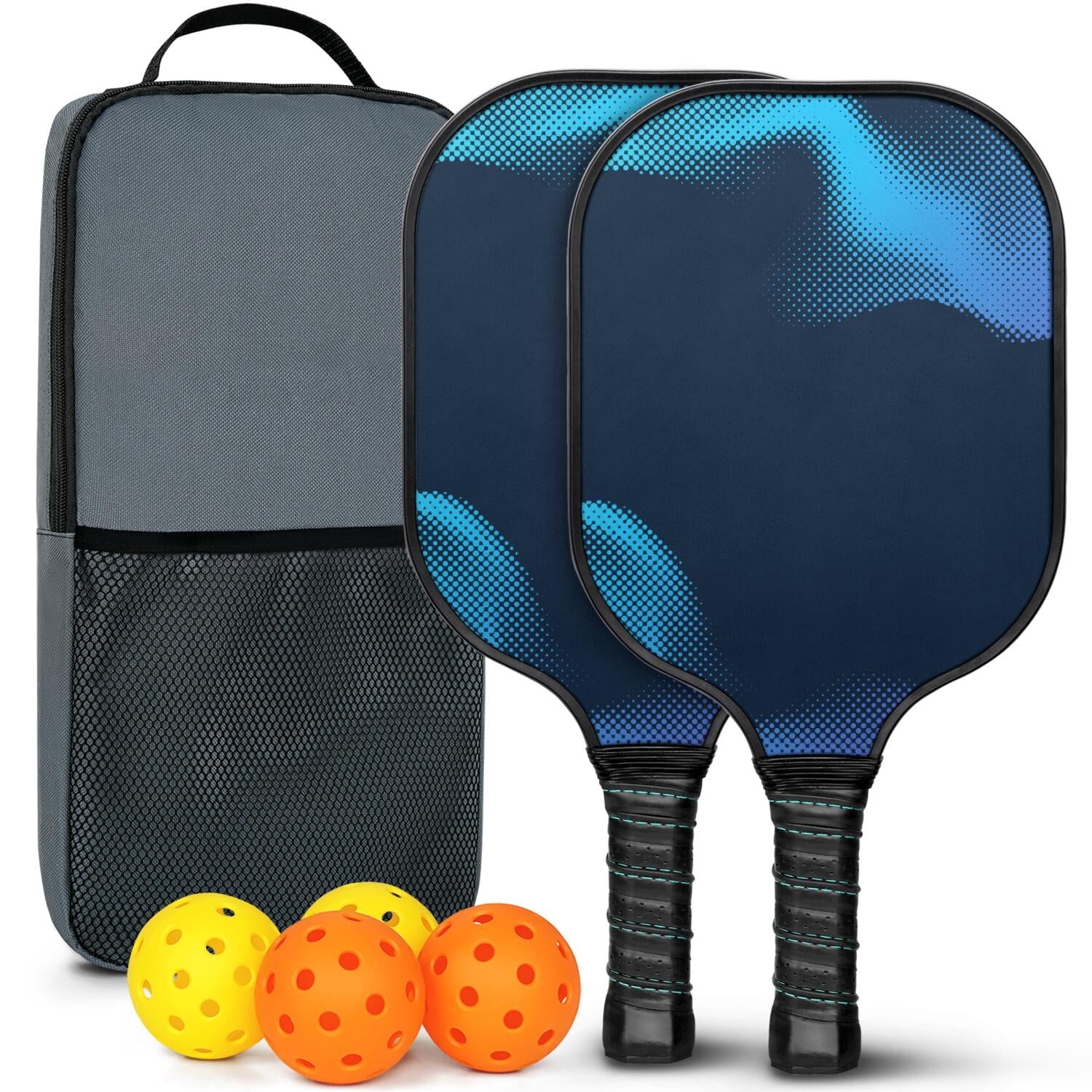 Pickleball Paddles Set Of 2, Fiberglass Surface, Fluid Smoke Aurora Art Style, 4 Balls & Bag