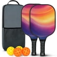 thumbnail image 1 of Pickleball Paddles Set Of 2, Fiberglass Surface, Fluid Smoke Aurora Art Style, 4 Balls & Bag, 1 of 5