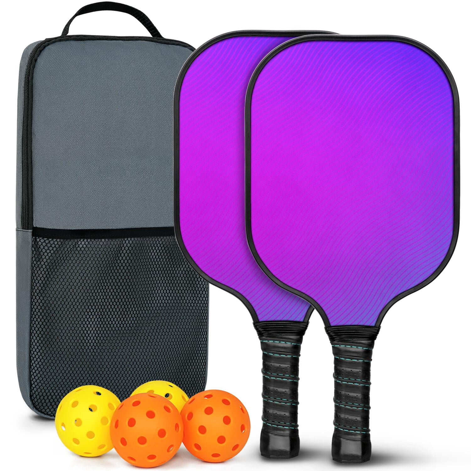 Pickleball Paddles Set Of 2, Fiberglass Surface, Fluid Smoke Aurora Art Style, 4 Balls & Bag
