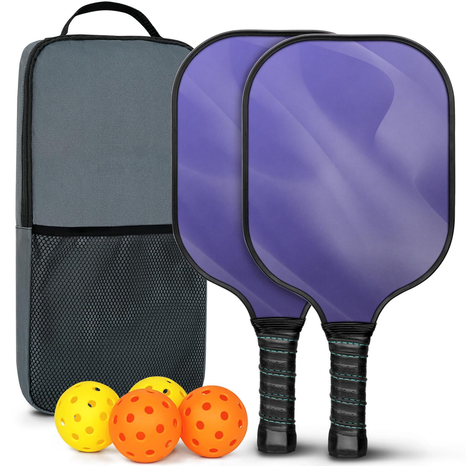 Pickleball Paddles Set Of 2, Fiberglass Surface, Fluid Smoke Aurora Art Style, 4 Balls & Bag