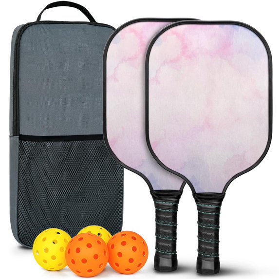 Pickleball Paddles Set Of 2, Fiberglass Surface, Fluid Smoke Aurora Art Style, 4 Balls & Bag