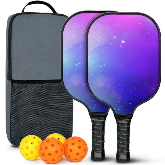 Pickleball Paddles Set Of 2, Fiberglass Surface, Fluid Smoke Aurora Art Style, 4 Balls & Bag