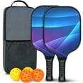 thumbnail image 1 of Pickleball Paddles Set Of 2, Fiberglass Surface, Fluid Smoke Aurora Art Style, 4 Balls & Bag, 1 of 5