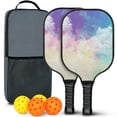 thumbnail image 1 of Pickleball Paddles Set Of 2, Fiberglass Surface, Fluid Smoke Aurora Art Style, 4 Balls & Bag, 1 of 5