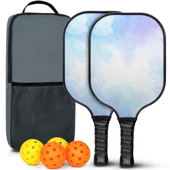Pickleball Paddles Set Of 2, Fiberglass Surface, Fluid Smoke Aurora Art Style, 4 Balls & Bag