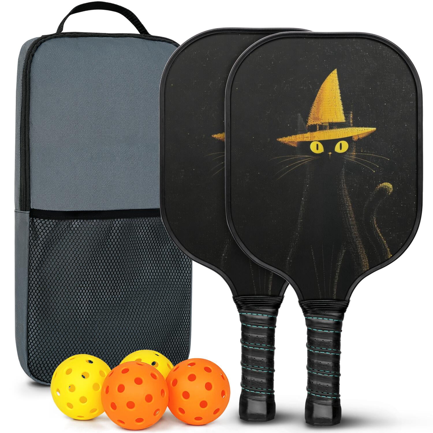 Pickleball Paddles Set Of 2, Fiberglass Surface, Horrible Theme, 4 Balls & Bag