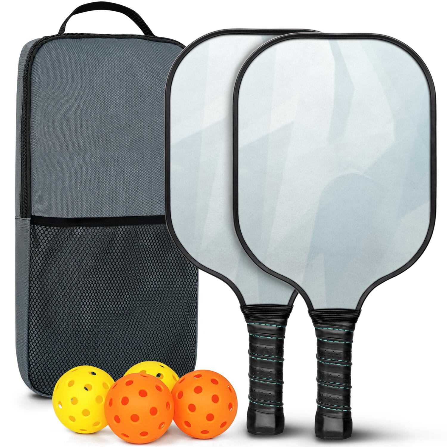 Pickleball Paddles Set Of 2, Fiberglass Surface, Ice Crystal Print, 4 Balls & Bag