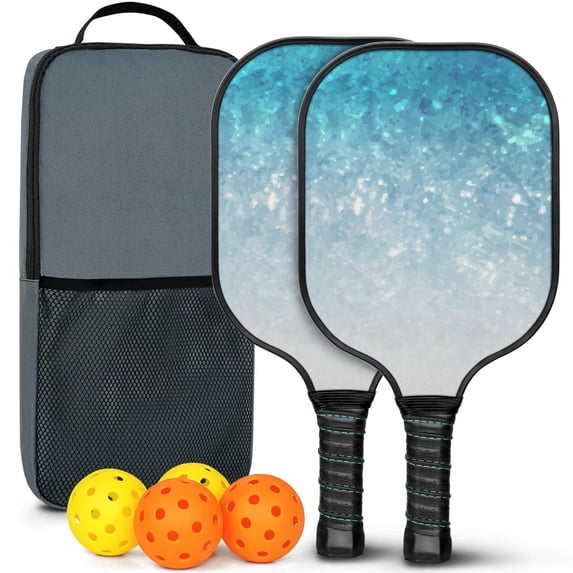 Pickleball Paddles Set Of 2, Fiberglass Surface, Ice Crystal Print, 4 Balls & Bag