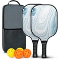 thumbnail image 1 of Pickleball Paddles Set Of 2, Fiberglass Surface, Liquid & Marble Print, 4 Balls & Bag, 1 of 5