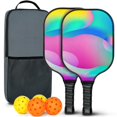 thumbnail image 1 of Pickleball Paddles Set Of 2, Fiberglass Surface, Neon Fluid Print, 4 Balls & Bag, 1 of 5