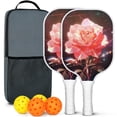 thumbnail image 1 of Pickleball Paddles Set Of 2, Fiberglass Surface, Rose, Floral Print, 4 Balls & Bag, 1 of 5