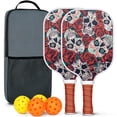 thumbnail image 1 of Pickleball Paddles Set Of 2, Fiberglass Surface, Skull & Cool Style, 4 Balls & Bag, 1 of 5
