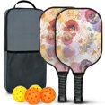 thumbnail image 1 of Pickleball Paddles Set Of 2, Fiberglass Surface, Spring Flowers Floral Print, 4 Balls & Bag, 1 of 5