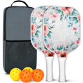 thumbnail image 1 of Pickleball Paddles Set Of 2, Fiberglass Surface, Spring Flowers Floral Print, 4 Balls & Bag, 1 of 5