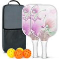 thumbnail image 1 of Pickleball Paddles Set Of 2, Fiberglass Surface, Spring Flowers Floral Print, 4 Balls & Bag, 1 of 5