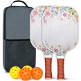 thumbnail image 1 of Pickleball Paddles Set Of 2, Fiberglass Surface, Spring Flowers Floral Print, 4 Balls & Bag, 1 of 5
