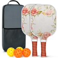 thumbnail image 1 of Pickleball Paddles Set Of 2, Fiberglass Surface, Spring Flowers Floral Print, 4 Balls & Bag, 1 of 5