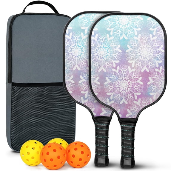 Pickleball Paddles Set Of 2, Fiberglass Surface, Spring Flowers Floral Print, 4 Balls & Bag