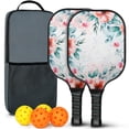 thumbnail image 1 of Pickleball Paddles Set Of 2, Fiberglass Surface, Spring Flowers Floral Print, 4 Balls & Bag, 1 of 5