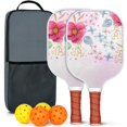 thumbnail image 1 of Pickleball Paddles Set Of 2, Fiberglass Surface, Spring Flowers Floral Print, 4 Balls & Bag, 1 of 5
