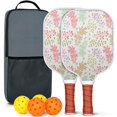 thumbnail image 1 of Pickleball Paddles Set Of 2, Fiberglass Surface, Spring Flowers Floral Print, 4 Balls & Bag, 1 of 5