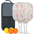 thumbnail image 1 of Pickleball Paddles Set Of 2, Fiberglass Surface, Spring Flowers Floral Print, 4 Balls & Bag, 1 of 5