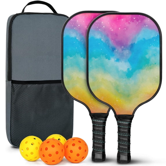 Pickleball Paddles Set Of 2, Fiberglass Surface, Sweet Candy Print, 4 Balls & Bag