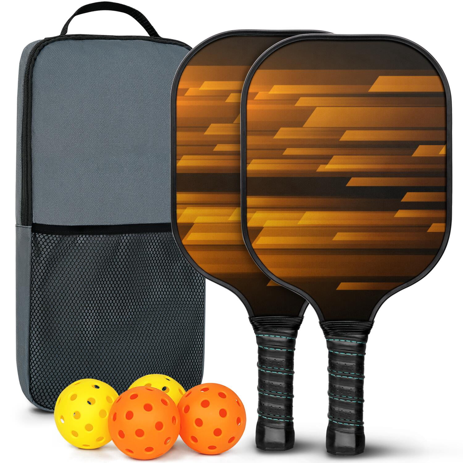 Pickleball Paddles Set Of 2, Fiberglass Surface, Thunder, Speed Print, 4 Balls & Bag