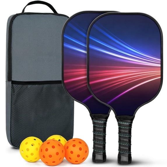 Pickleball Paddles Set Of 2, Fiberglass Surface, Thunder, Speed Print, 4 Balls & Bag