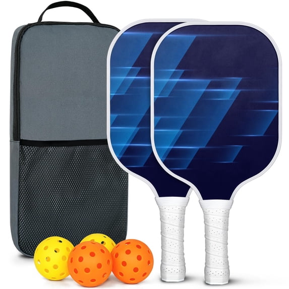 Pickleball Paddles Set Of 2, Fiberglass Surface, Thunder, Speed Print, 4 Balls & Bag