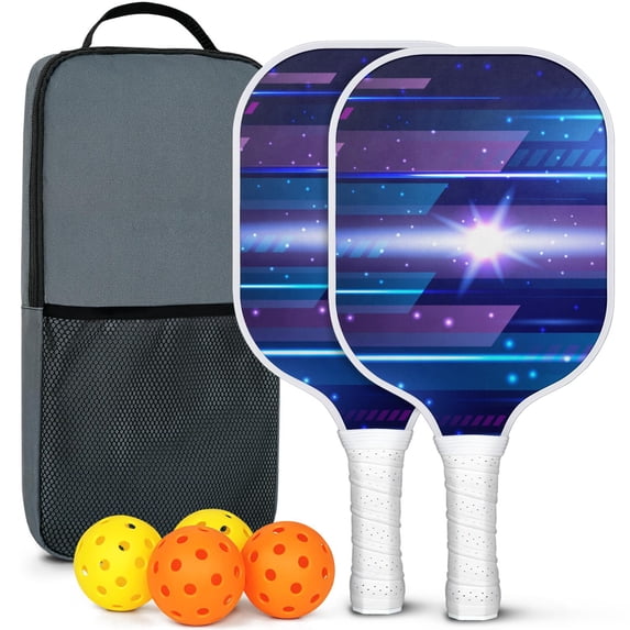 Pickleball Paddles Set Of 2, Fiberglass Surface, Thunder, Speed Print, 4 Balls & Bag