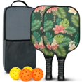 thumbnail image 1 of Pickleball Paddles Set Of 2, Fiberglass Surface, Tropical Jungle Print, 4 Balls & Bag, 1 of 5