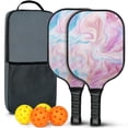 thumbnail image 1 of Pickleball Paddles Set Of 2, Fiberglass Surface, Turquoise Marble Pattern, 4 Balls & Bag, 1 of 5