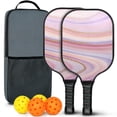 thumbnail image 1 of Pickleball Paddles Set Of 2, Fiberglass Surface, Turquoise Marble Pattern, 4 Balls & Bag, 1 of 5