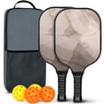 thumbnail image 1 of Pickleball Paddles Set Of 2, Fiberglass Surface, Turquoise Marble Pattern, 4 Balls & Bag, 1 of 5