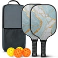 thumbnail image 1 of Pickleball Paddles Set Of 2, Fiberglass Surface, Turquoise Marble Pattern, 4 Balls & Bag, 1 of 5