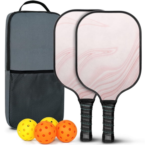Pickleball Paddles Set Of 2, Fiberglass Surface, Turquoise Marble Pattern, 4 Balls & Bag