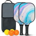 thumbnail image 1 of Pickleball Paddles Set Of 2, Fiberglass Surface, Turquoise Marble Pattern, 4 Balls & Bag, 1 of 5