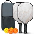 thumbnail image 1 of Pickleball Paddles Set Of 2, Fiberglass Surface, Turquoise Marble Pattern, 4 Balls & Bag, 1 of 5