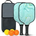 thumbnail image 1 of Pickleball Paddles Set Of 2, Fiberglass Surface, Turquoise Marble Pattern, 4 Balls & Bag, 1 of 5